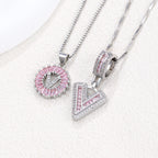 Hot-Selling Full Diamond Pink Rock Candy 26 Letter Pendant Necklace for Women Copper Inlaid Zircon Round Flower Jewelry Set 