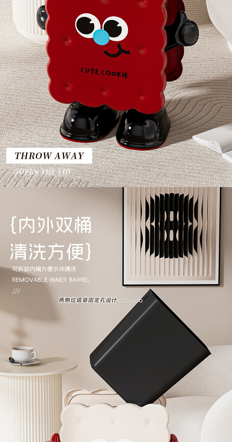 Large Capacity Household Storage Bin for Bedroom and Living Room, Cartoon Flip Lid Trash Can, Press Wheel Sanitary Bin 