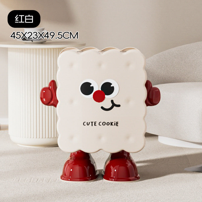 Large Capacity Household Storage Bin for Bedroom and Living Room, Cartoon Flip Lid Trash Can, Press Wheel Sanitary Bin 