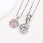 Hot-Selling Full Diamond Pink Rock Candy 26 Letter Pendant Necklace for Women Copper Inlaid Zircon Round Flower Jewelry Set 