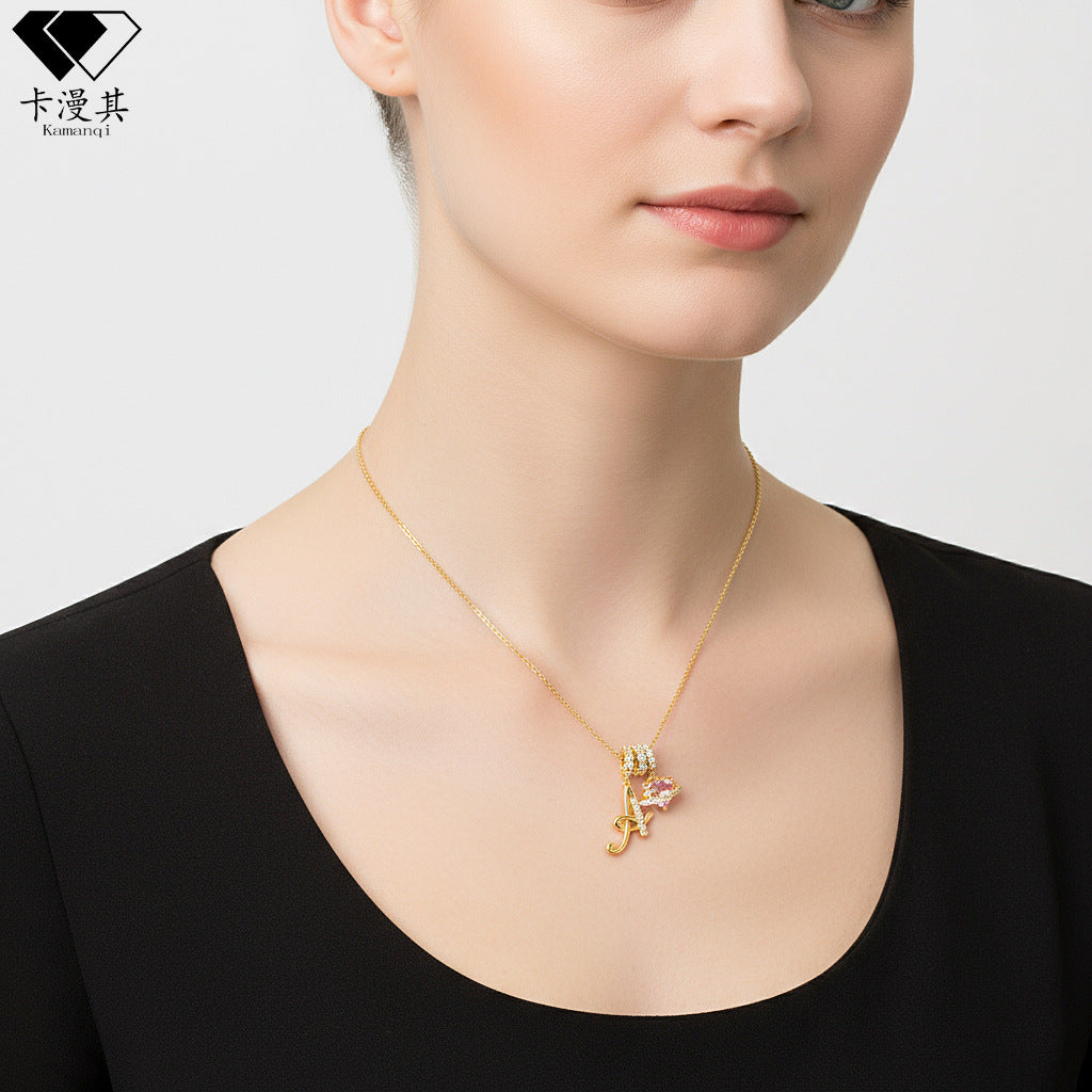 Hot-Selling Dopamine 26 English Letter Necklace Sweet Girl Accessories Light Luxury High-End Feel 
