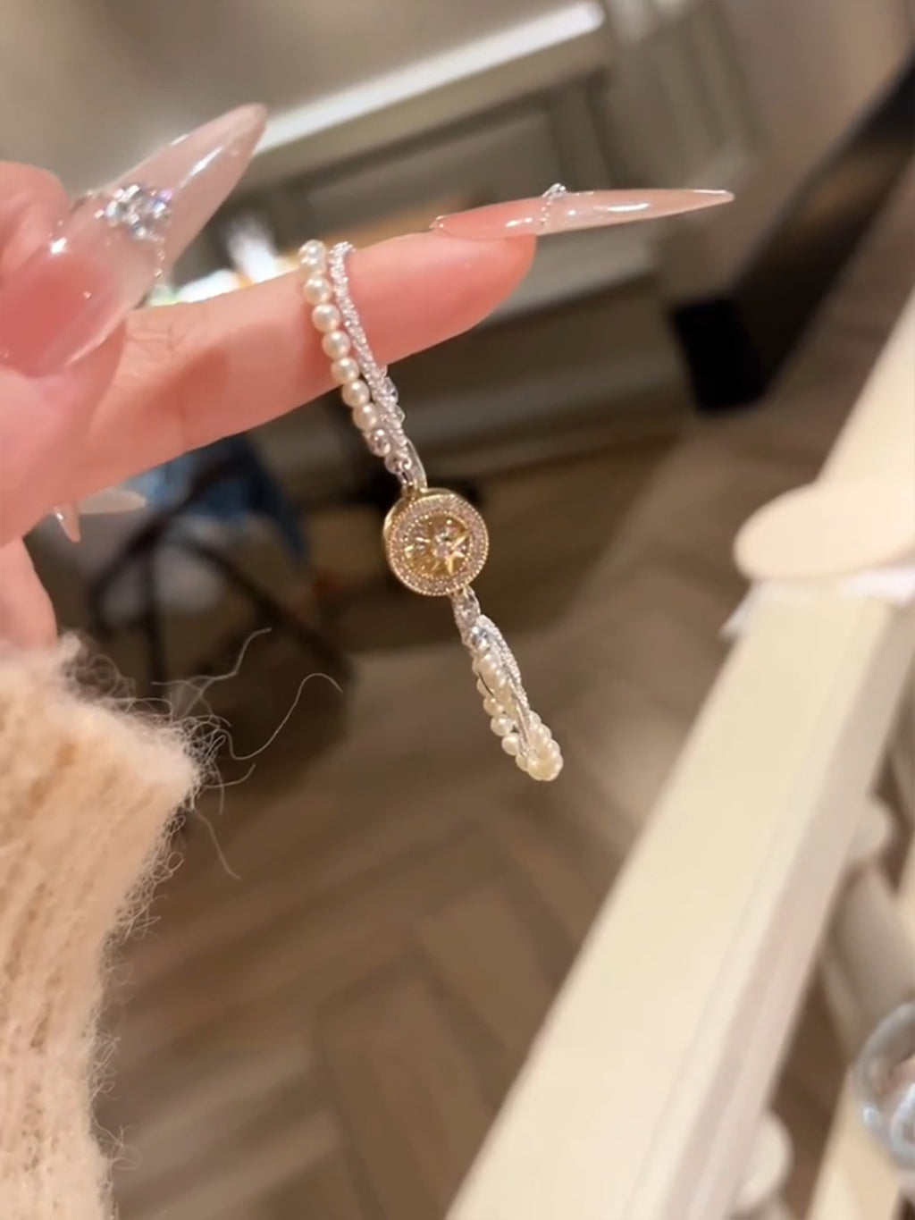 French Retro Zircon Star Pearl Bracelet Exquisite Elegant Versatile Bracelet Light Luxury High-end Feel Women's Jewelry 