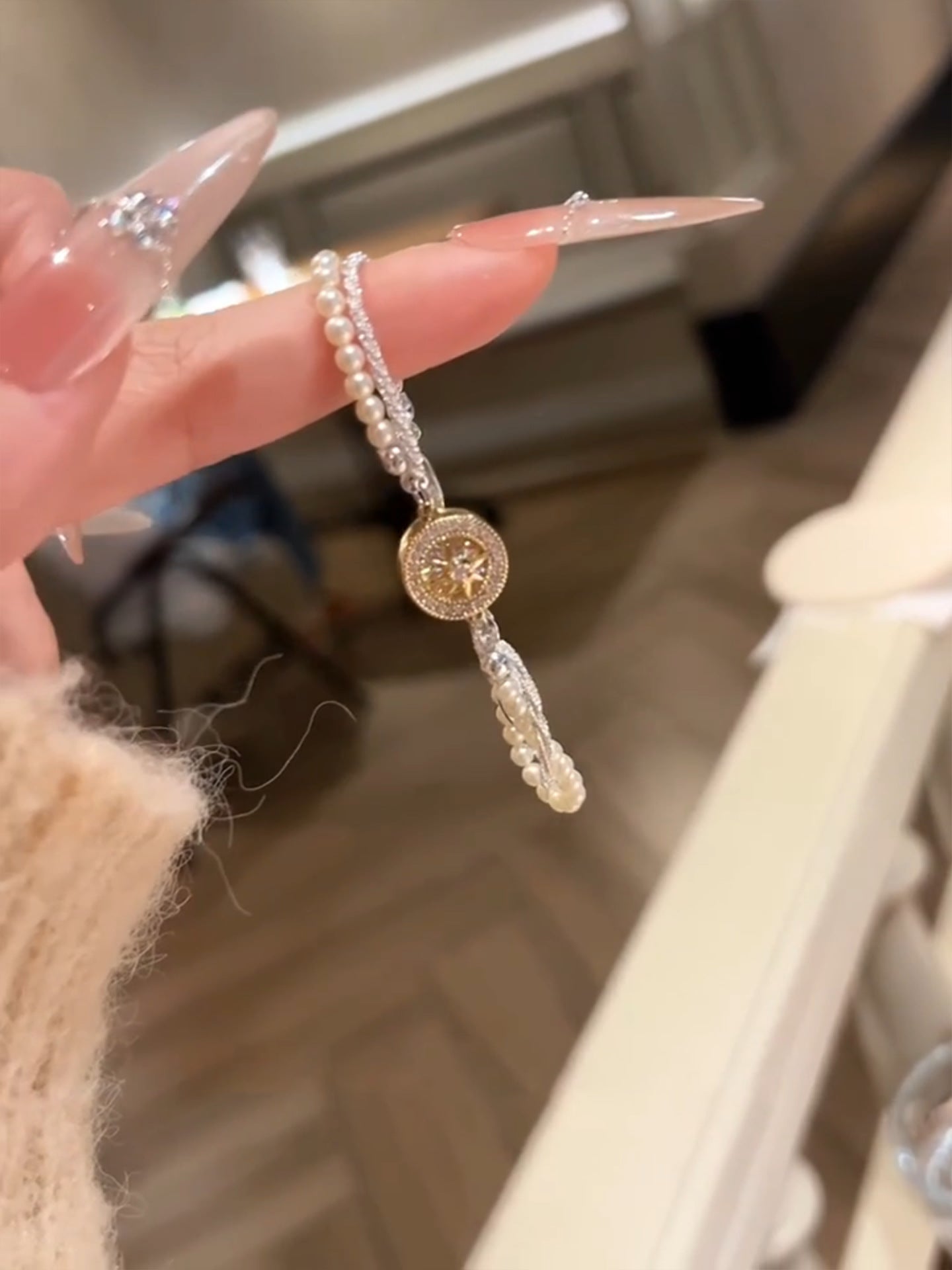 French Retro Zircon Star Pearl Bracelet Exquisite Elegant Versatile Bracelet Light Luxury High-end Feel Women's Jewelry 