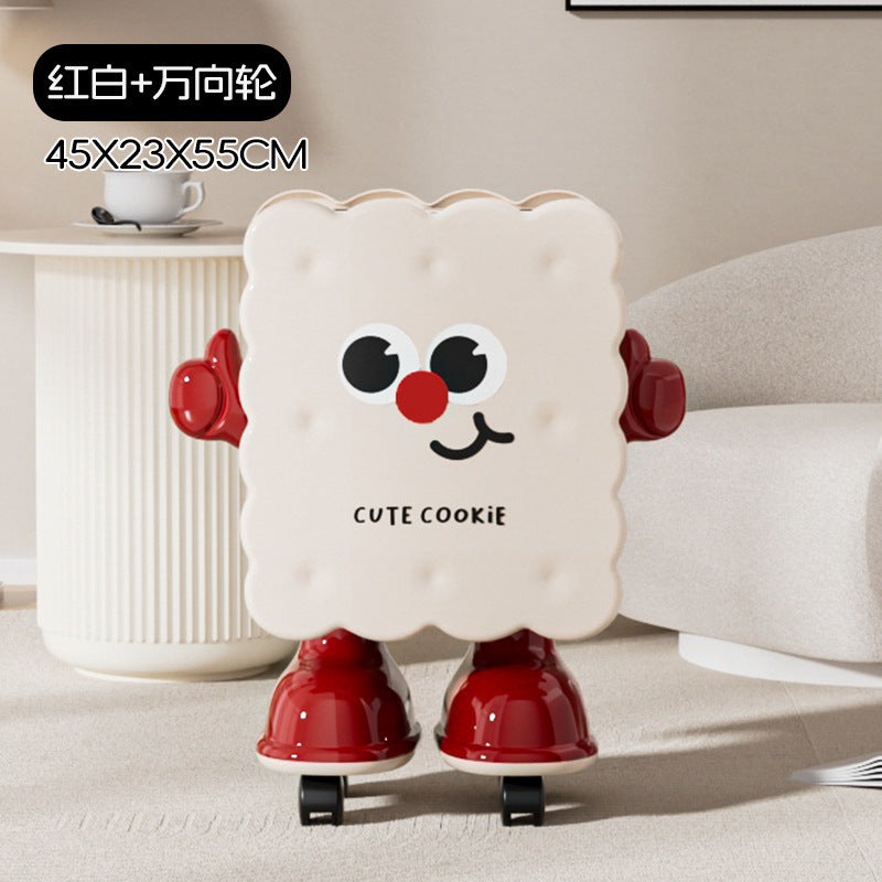 Large Capacity Household Storage Bin for Bedroom and Living Room, Cartoon Flip Lid Trash Can, Press Wheel Sanitary Bin 