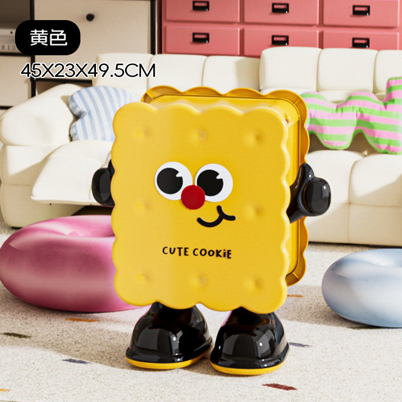 Large Capacity Household Storage Bin for Bedroom and Living Room, Cartoon Flip Lid Trash Can, Press Wheel Sanitary Bin 