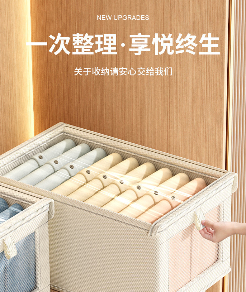 Oxford Cloth Windowed Clothing Storage Box with Lid for Home Use, Large Fabric Organizer Box, Magic Organizer 