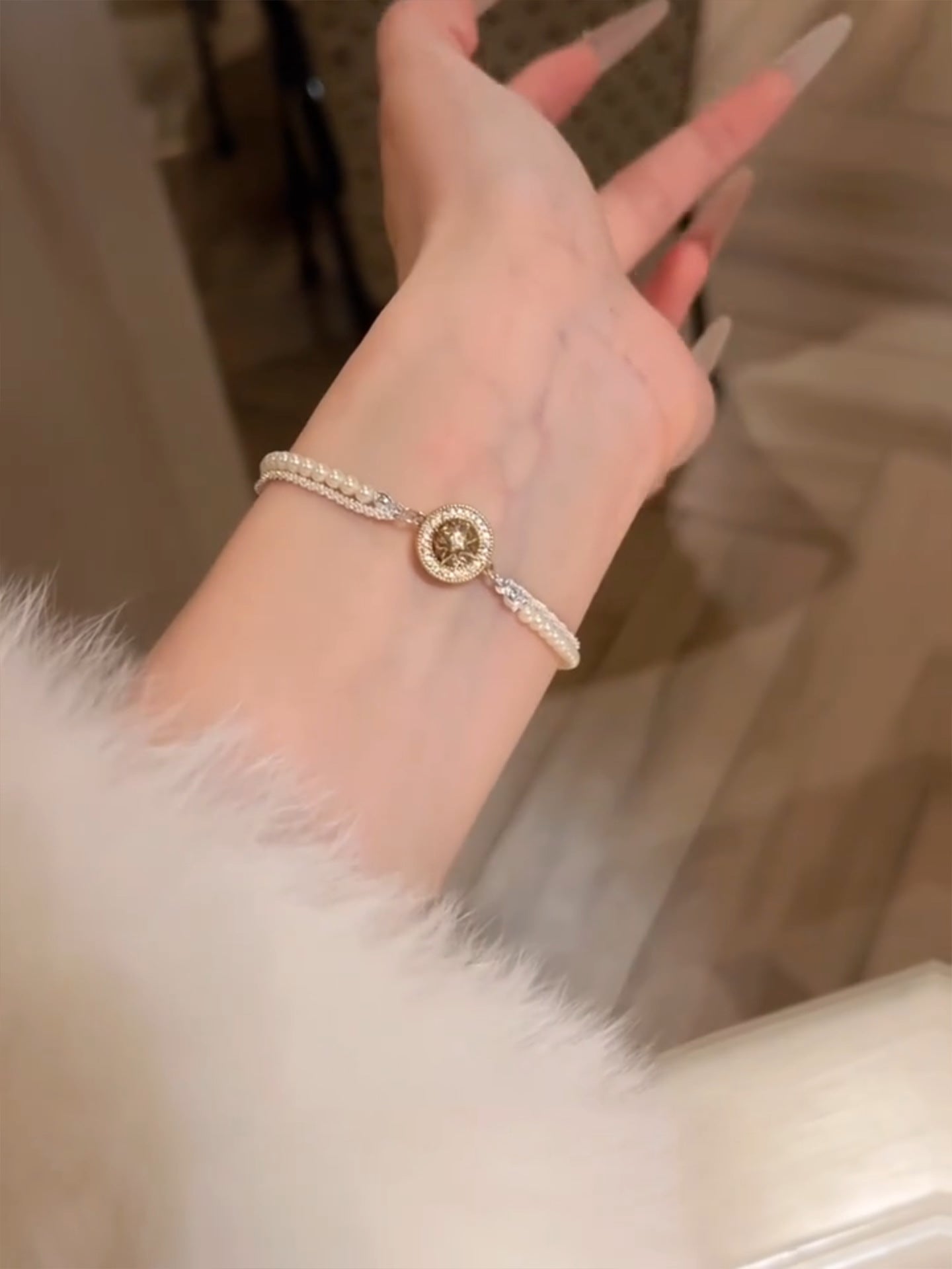 French Retro Zircon Star Pearl Bracelet Exquisite Elegant Versatile Bracelet Light Luxury High-end Feel Women's Jewelry 