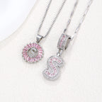 Hot-Selling Full Diamond Pink Rock Candy 26 Letter Pendant Necklace for Women Copper Inlaid Zircon Round Flower Jewelry Set 