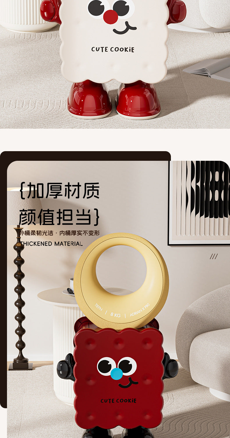 Large Capacity Household Storage Bin for Bedroom and Living Room, Cartoon Flip Lid Trash Can, Press Wheel Sanitary Bin 