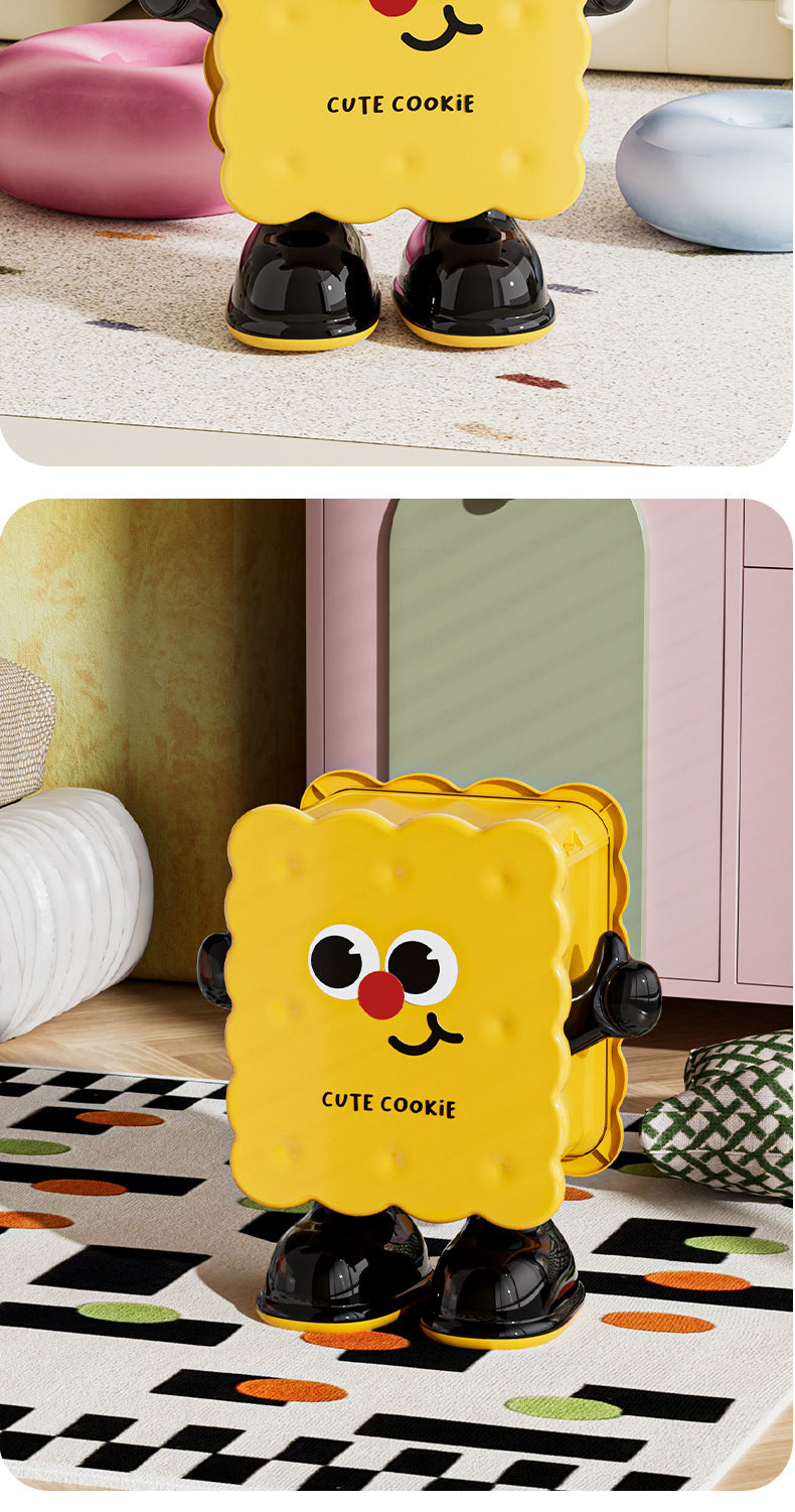 Large Capacity Household Storage Bin for Bedroom and Living Room, Cartoon Flip Lid Trash Can, Press Wheel Sanitary Bin 