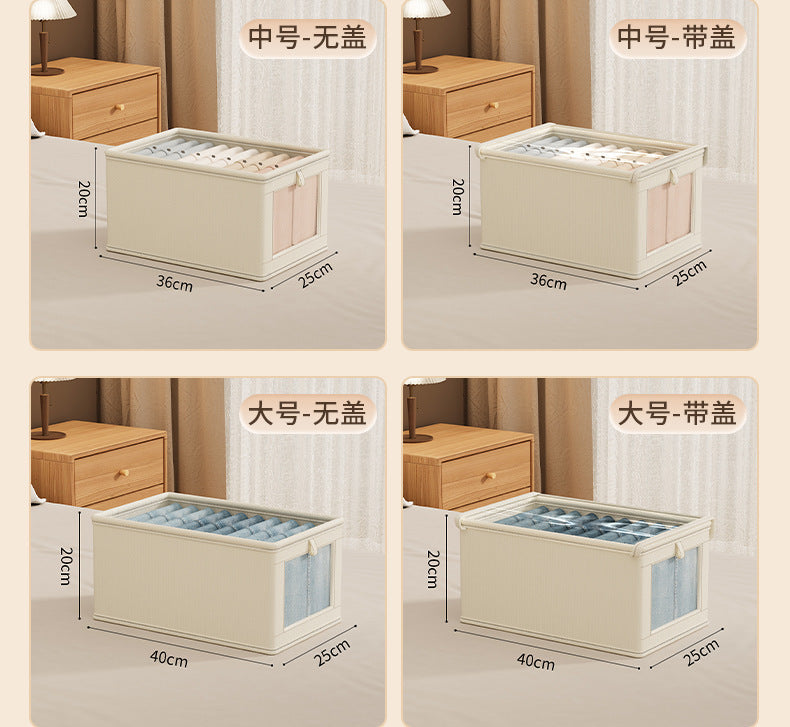 Oxford Cloth Windowed Clothing Storage Box with Lid for Home Use, Large Fabric Organizer Box, Magic Organizer 