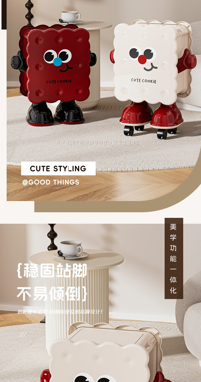 Large Capacity Household Storage Bin for Bedroom and Living Room, Cartoon Flip Lid Trash Can, Press Wheel Sanitary Bin 