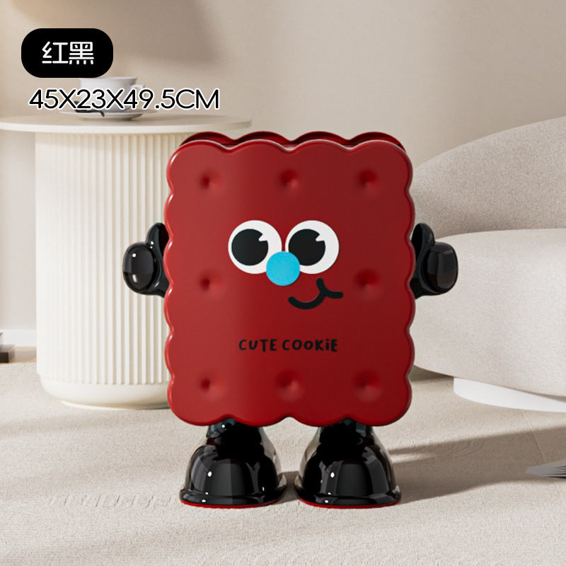 Large Capacity Household Storage Bin for Bedroom and Living Room, Cartoon Flip Lid Trash Can, Press Wheel Sanitary Bin 