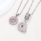 Hot-Selling Full Diamond Pink Rock Candy 26 Letter Pendant Necklace for Women Copper Inlaid Zircon Round Flower Jewelry Set 