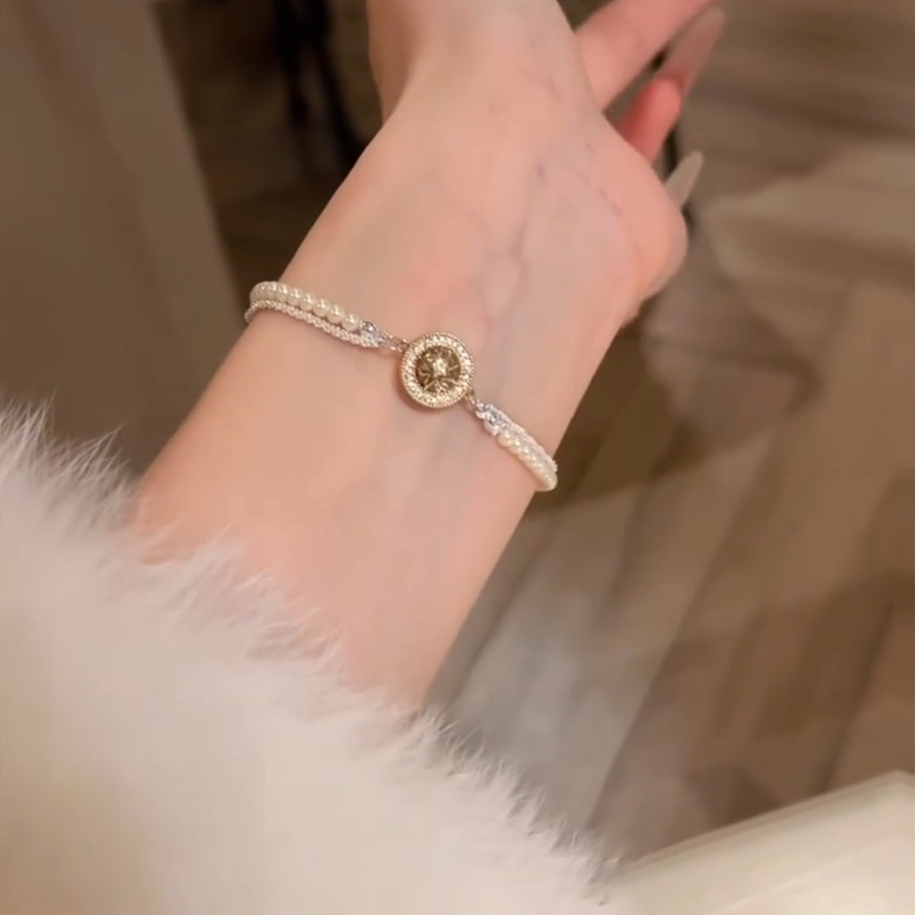 French Retro Zircon Star Pearl Bracelet Exquisite Elegant Versatile Bracelet Light Luxury High-end Feel Women's Jewelry 