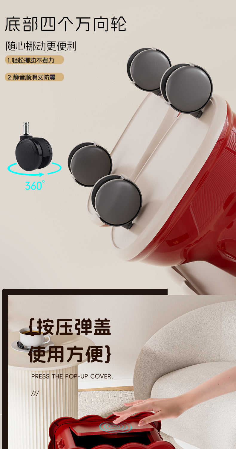 Large Capacity Household Storage Bin for Bedroom and Living Room, Cartoon Flip Lid Trash Can, Press Wheel Sanitary Bin 