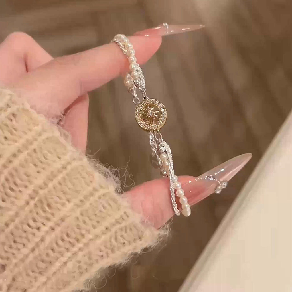 French Retro Zircon Star Pearl Bracelet Exquisite Elegant Versatile Bracelet Light Luxury High-end Feel Women's Jewelry 