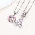 Hot-Selling Full Diamond Pink Rock Candy 26 Letter Pendant Necklace for Women Copper Inlaid Zircon Round Flower Jewelry Set 