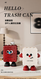 Large Capacity Household Storage Bin for Bedroom and Living Room, Cartoon Flip Lid Trash Can, Press Wheel Sanitary Bin 