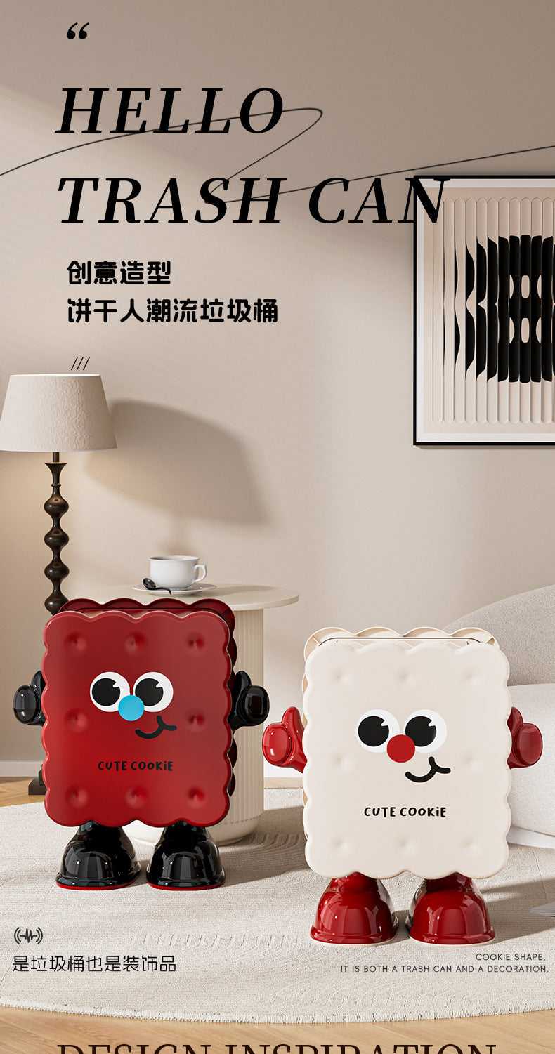 Large Capacity Household Storage Bin for Bedroom and Living Room, Cartoon Flip Lid Trash Can, Press Wheel Sanitary Bin 