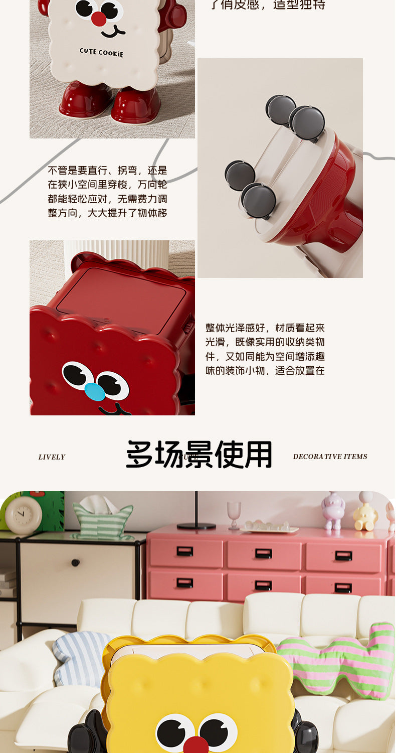 Large Capacity Household Storage Bin for Bedroom and Living Room, Cartoon Flip Lid Trash Can, Press Wheel Sanitary Bin 