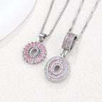Hot-Selling Full Diamond Pink Rock Candy 26 Letter Pendant Necklace for Women Copper Inlaid Zircon Round Flower Jewelry Set 