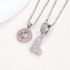 Hot-Selling Full Diamond Pink Rock Candy 26 Letter Pendant Necklace for Women Copper Inlaid Zircon Round Flower Jewelry Set 