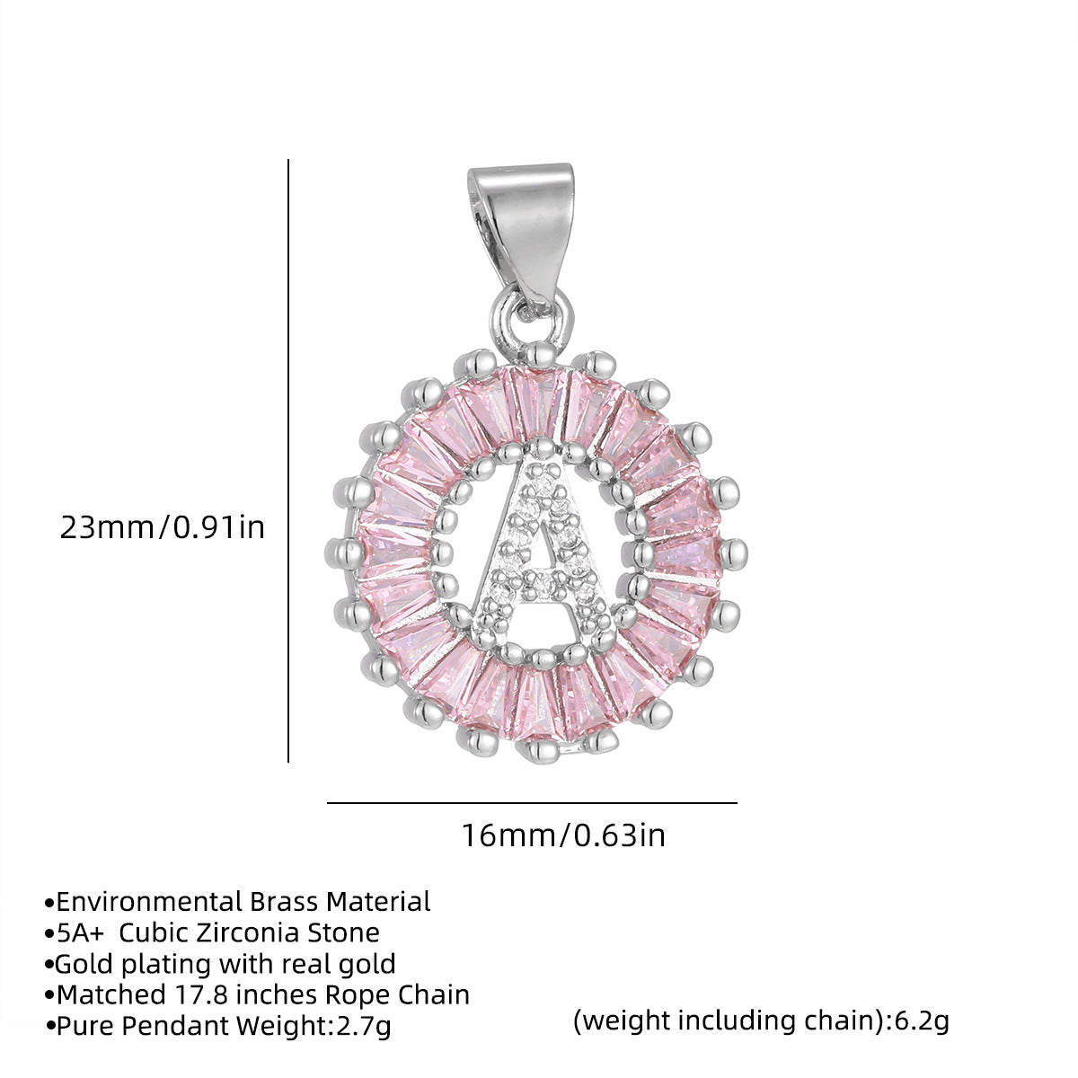 Hot-Selling Full Diamond Pink Rock Candy 26 Letter Pendant Necklace for Women Copper Inlaid Zircon Round Flower Jewelry Set 