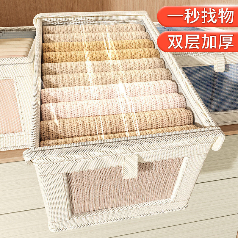 Oxford Cloth Windowed Clothing Storage Box with Lid for Home Use, Large Fabric Organizer Box, Magic Organizer 