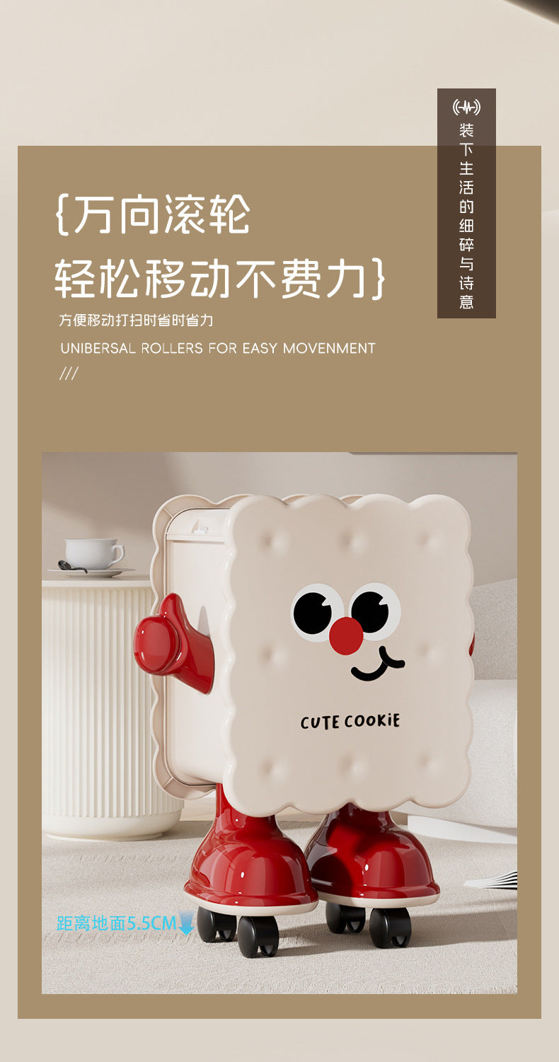 Large Capacity Household Storage Bin for Bedroom and Living Room, Cartoon Flip Lid Trash Can, Press Wheel Sanitary Bin 