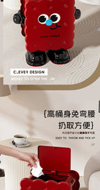 Large Capacity Household Storage Bin for Bedroom and Living Room, Cartoon Flip Lid Trash Can, Press Wheel Sanitary Bin 