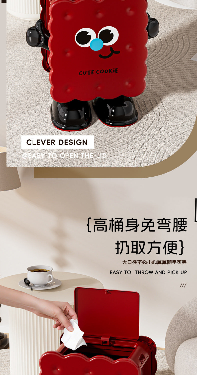 Large Capacity Household Storage Bin for Bedroom and Living Room, Cartoon Flip Lid Trash Can, Press Wheel Sanitary Bin 