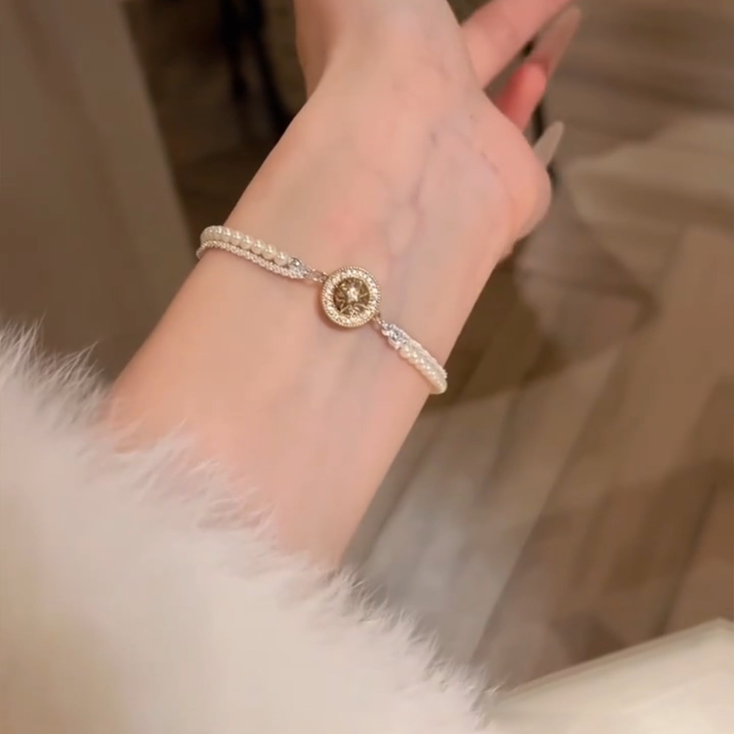 French Retro Zircon Star Pearl Bracelet Exquisite Elegant Versatile Bracelet Light Luxury High-end Feel Women's Jewelry 