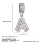 Hot-Selling Full Diamond Pink Rock Candy 26 Letter Pendant Necklace for Women Copper Inlaid Zircon Round Flower Jewelry Set 