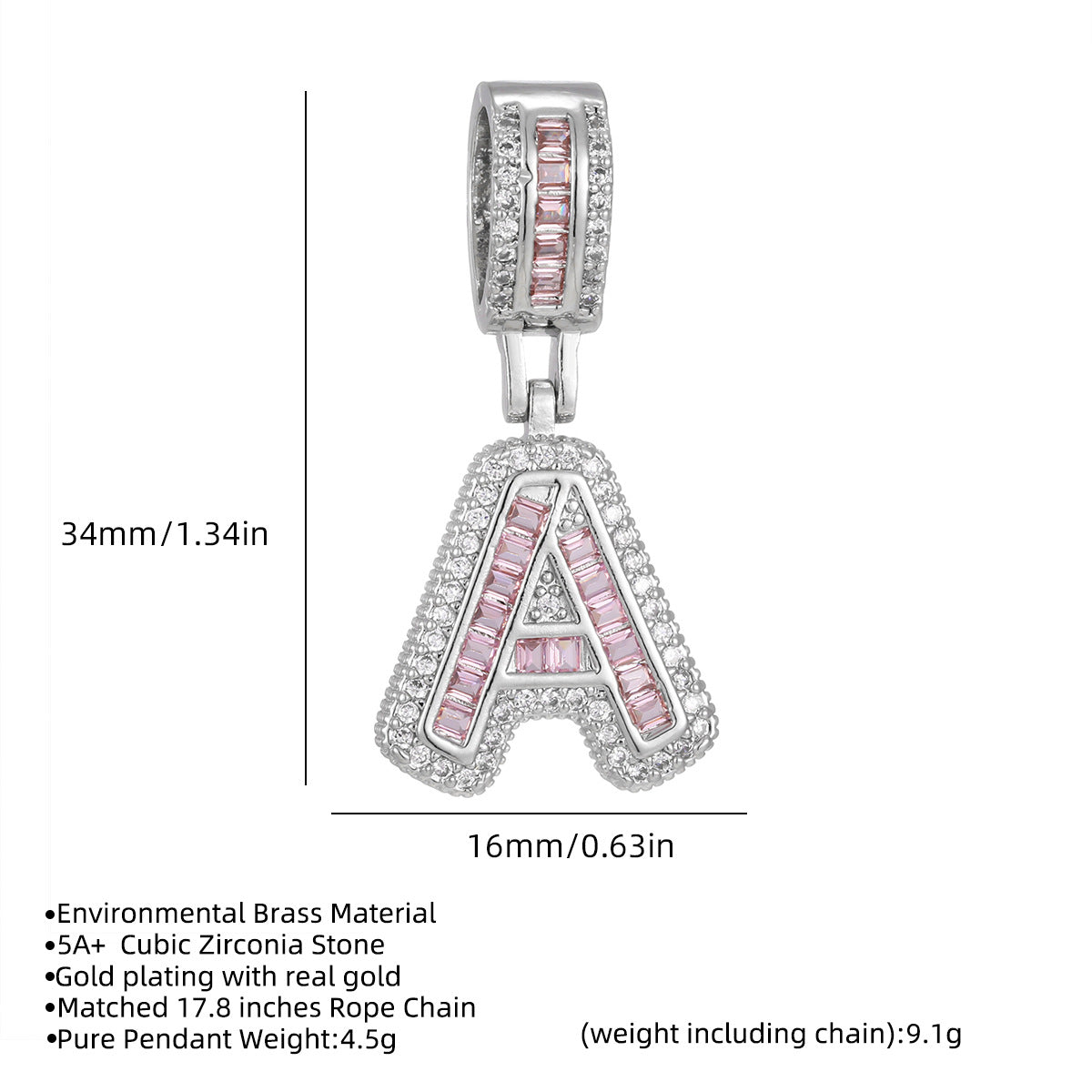 Hot-Selling Full Diamond Pink Rock Candy 26 Letter Pendant Necklace for Women Copper Inlaid Zircon Round Flower Jewelry Set 