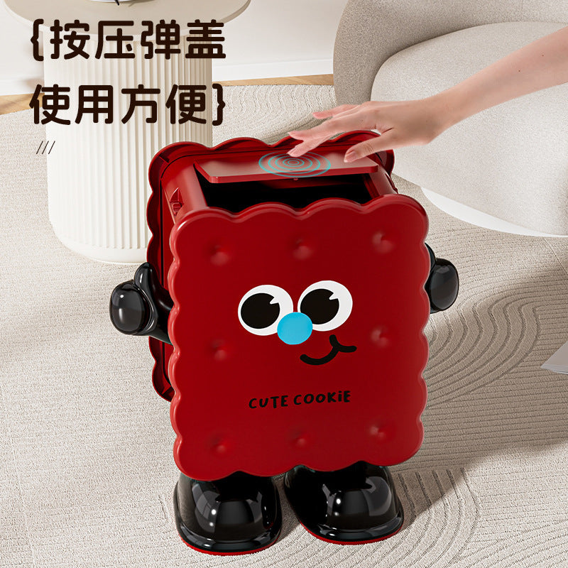 Large Capacity Household Storage Bin for Bedroom and Living Room, Cartoon Flip Lid Trash Can, Press Wheel Sanitary Bin 